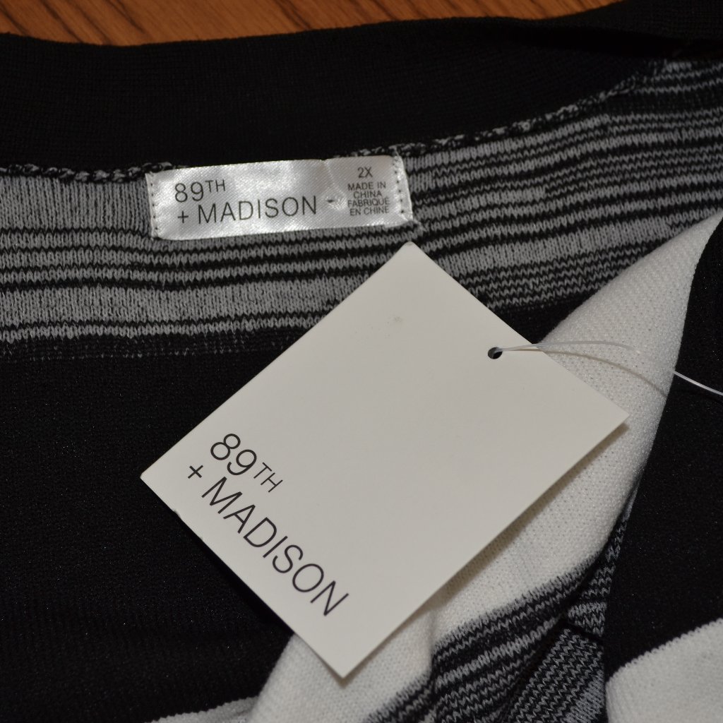 89th Madison New Women Striped Open Front Black White Cardigan Sweater, 2x — image 8 of 8